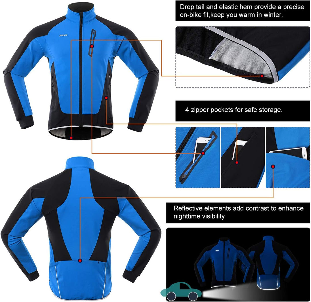 ARSUXEO Herren Winter Fahrradjacke Thermo-Vlies Softshell MTB Fahrrad Outwear Winddicht Wasserdicht
