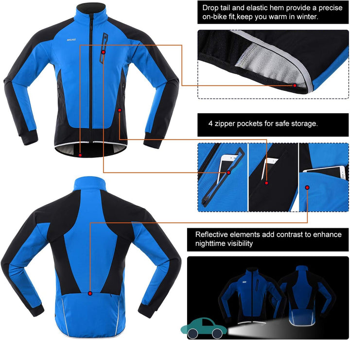 ARSUXEO Herren Winter Fahrradjacke Thermo-Vlies Softshell MTB Fahrrad Outwear Winddicht Wasserdicht