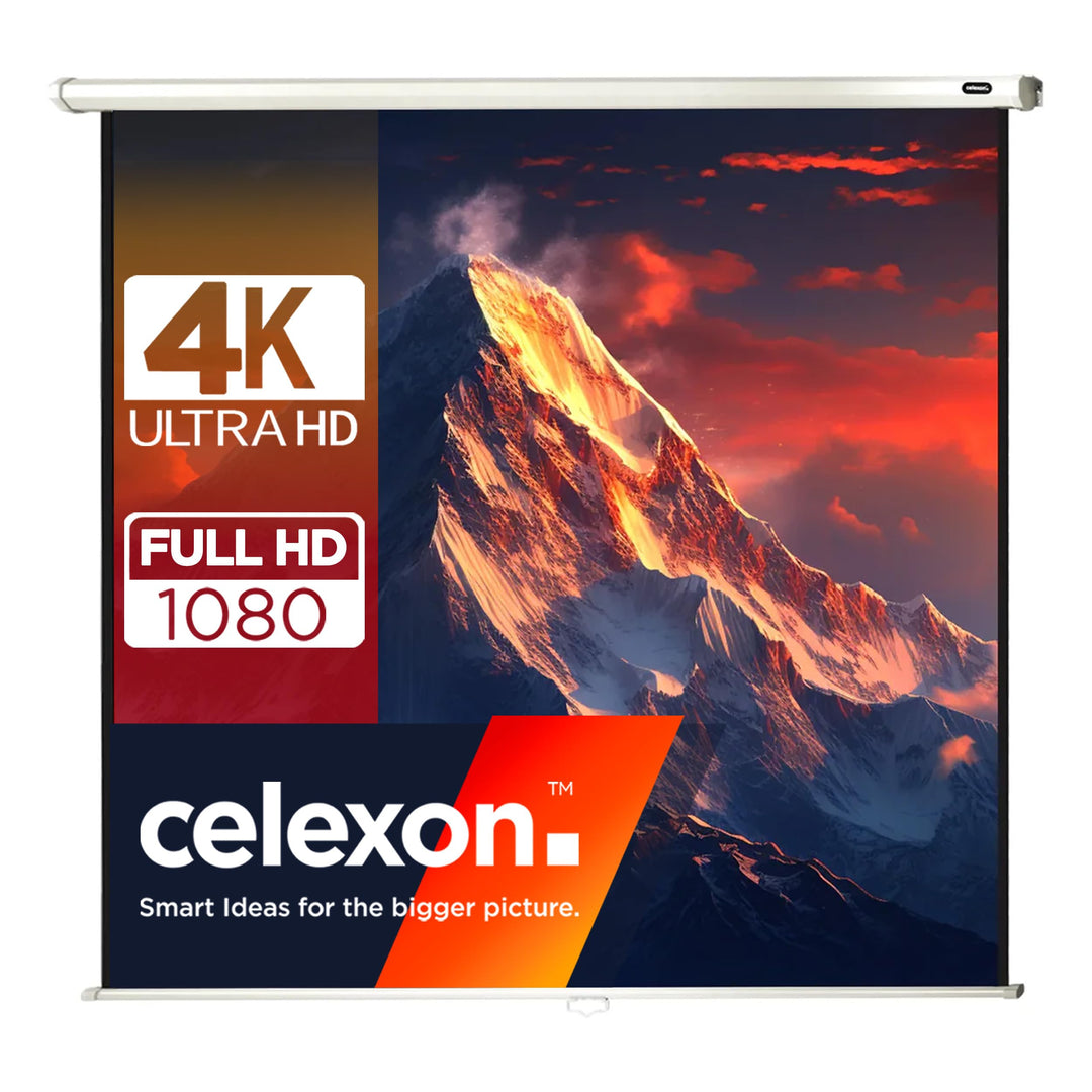 celexon manuell ausziehbare Heimkino- und Business-Beamer-Leinwand 4K und Full-HD Rollo-Leinwand Eco