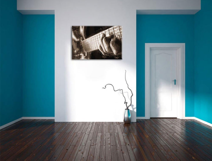 Pixxprint Gitarre Spielen als Leinwandbild/Grösse: 100x70 / Wandbild/Kunstdruck/fertig bespannt, 100