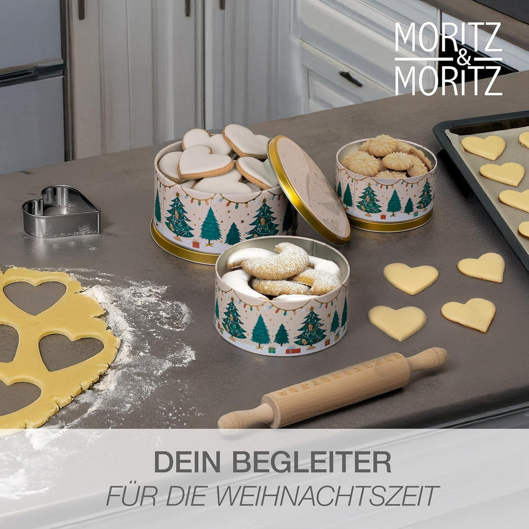 Moritz & Moritz Keksdose Metall Weihnachten, Keksdosen 3er Set Rund - Blechdose mit Deckel im festli