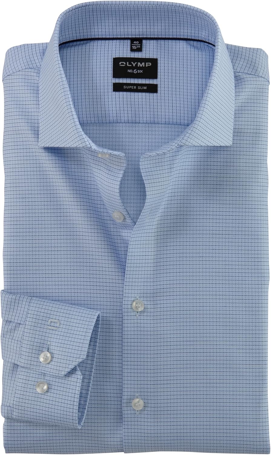 OLYMP Herren Businesshemd Langarm No. Six,Gitter Karo,super Slim,Royal Kent 36 Bleu 11, 36 Bleu 11
