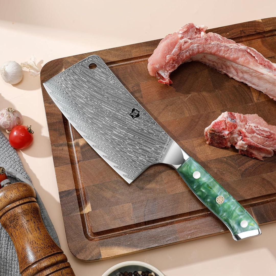 WILDMOK Fleischerbeil 16.5cm robustes, rasiermesserscharfes Küchen-Metzgermesser, geschmiedeter Dama