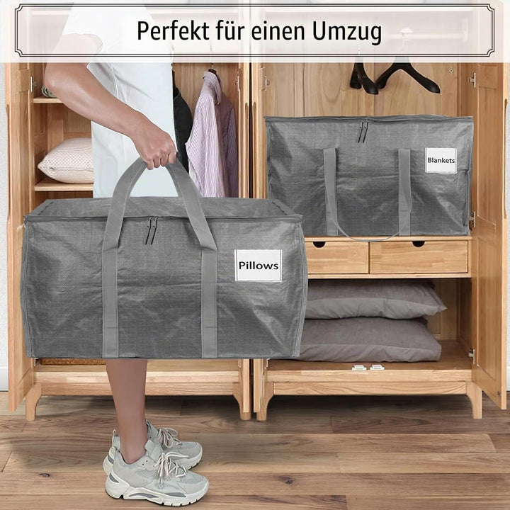 Withosent 100L Aufbewahrungstasche Gross Gewebt, 4er Wasserdicht Umzugstaschen mit Reissverschluss u