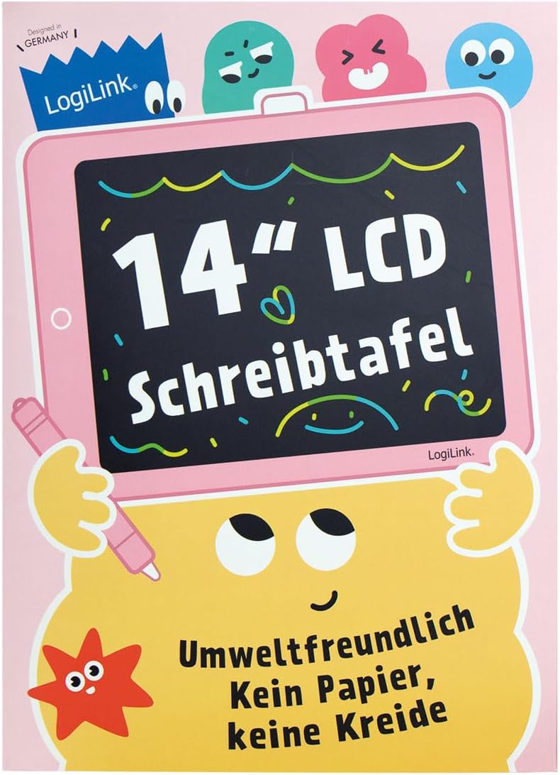 LogiLink AA0182 - LCD-Kinderschreibtafel 14", lösch- und wiederbeschreibbar, Whiteboard-Rückseite, a