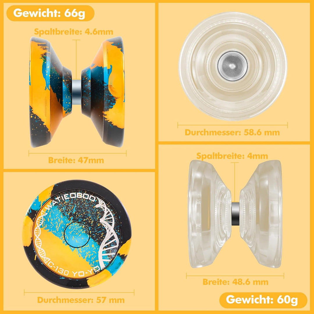 Watieoboo yoyo 2 Sets (Metall-JoJo + Kristall-JoJo), reaktives und Nicht reaktives JoJo, das Beste J