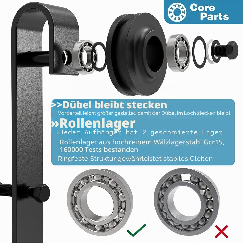 WINSOON 200CM/6.6FT Schiebetür Komplettset Bypass Doppeltür Schiebetürschiene Schiebetür, Schwarz Sc
