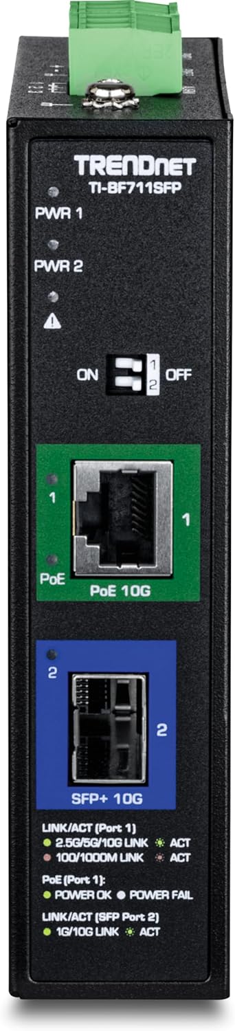 TRENDnet Industrial 10G SFP+ to 10G PoE++ Media Converter, TI-BF711SFP
