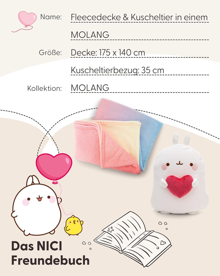 NICI NIC MOLANG Fleecedecke & Kuscheltier 2 in 1, Kuscheldecke Kinder und Erwachsene, weiss - Weiche