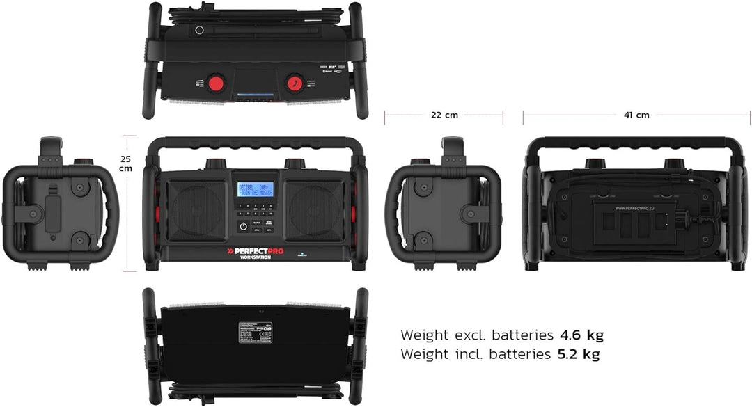 PerfectPro Baustellenradio Workstation, DAB+, Bluetooth und UKW-Empfang, Radio mit AUX und USB-Einga