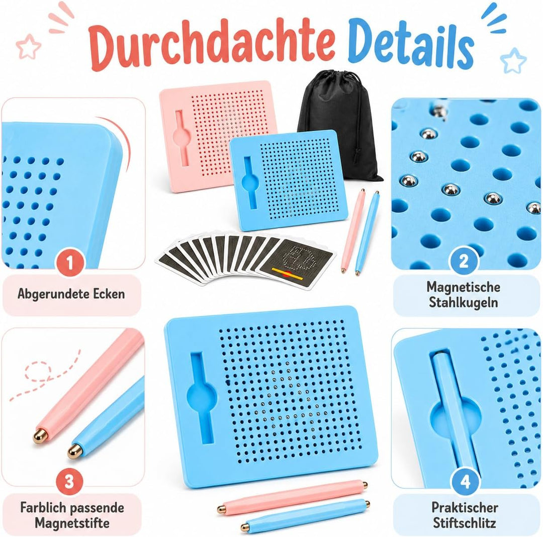 2 Stück Magnetische Zeichentafel, Stahlkugel Magnetspiel mit magnetischem Stift, Zaubertafel, Pädago