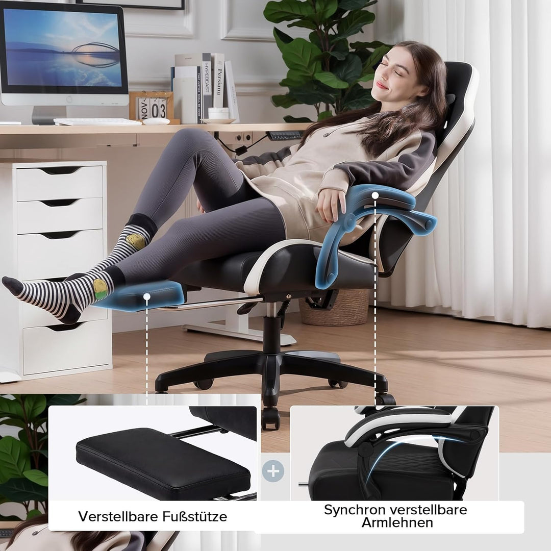 GTPLAYER Gaming Stuhl Ergonomischer Gaming Sessel Schreibtischstuhl Kunstleder, Federsitzkissen, Ver