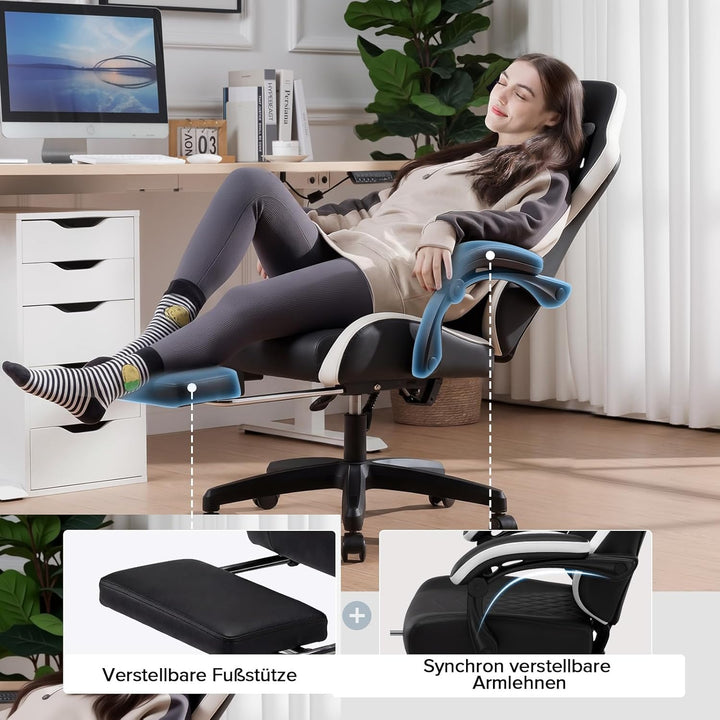 GTPLAYER Gaming Stuhl Ergonomischer Gaming Sessel Schreibtischstuhl Kunstleder, Federsitzkissen, Ver