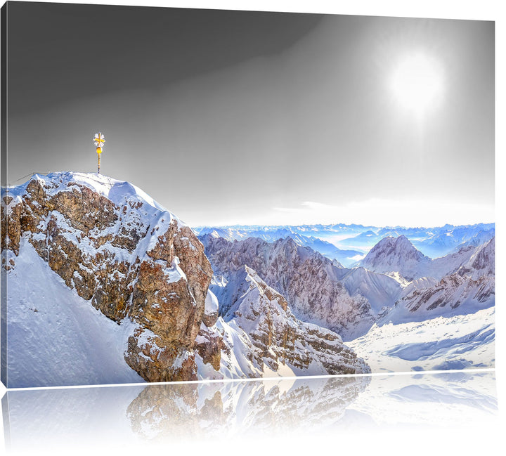 Pixxprint Zugspitze im Sonnenlicht als Leinwandbild/Grösse: 100x70 cm/Wandbild/Kunstdruck/fertig bes