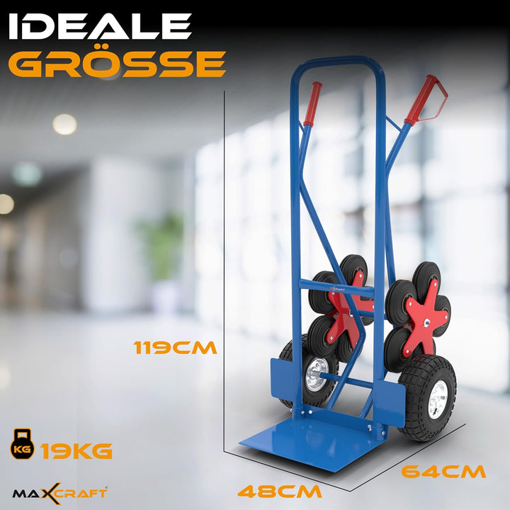 MAXCRAFT Sackkarre Treppenkarre bis 200 kg Treppensackkarre Transportkarre Treppensteiger - 12 Räder