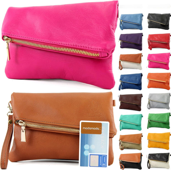 modamoda de - T95 - ital Handgelenktasche aus Nappaleder Mini Anthrazit-metallic, Anthrazit-metallic