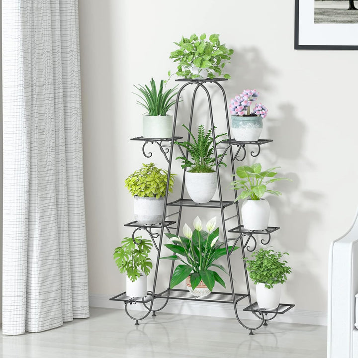 unho Blumentreppe mit 9 Ablagen Blumenständer Blumenregal Metall für innen und aussen Balkon Garten,
