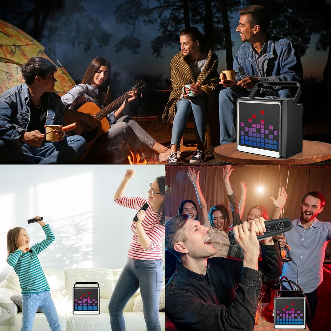 Karaoke-Maschine für Kinder und Erwachsene,tragbarer Bluetooth-Lautsprecher mit 2 drahtlosen Mikrofo