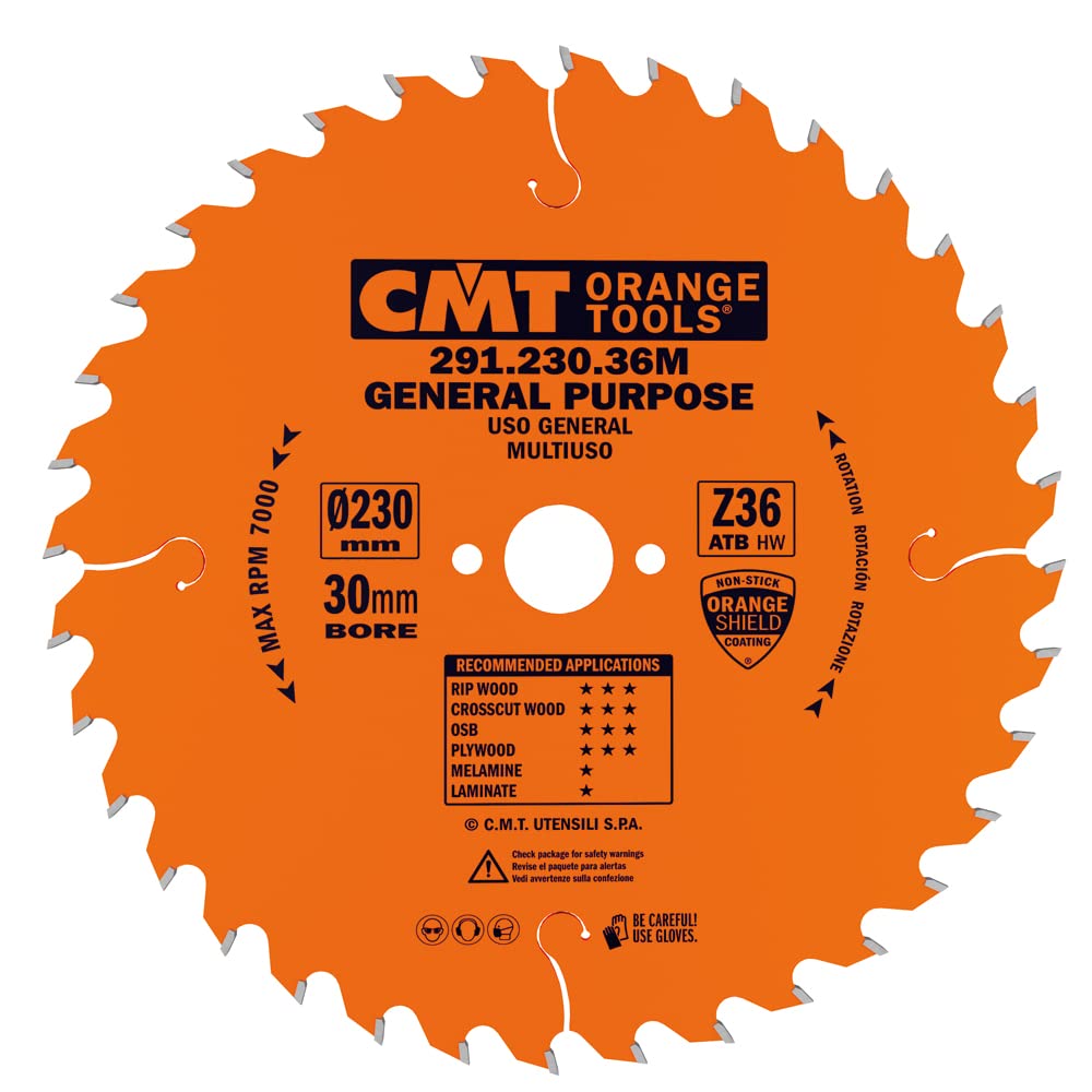 CMT Orange Tools Kreissägeblatt HW 230 x 2,8 / 1,8 x 30 Z=36 15° ATB - 291.230.36M - für Längs- und