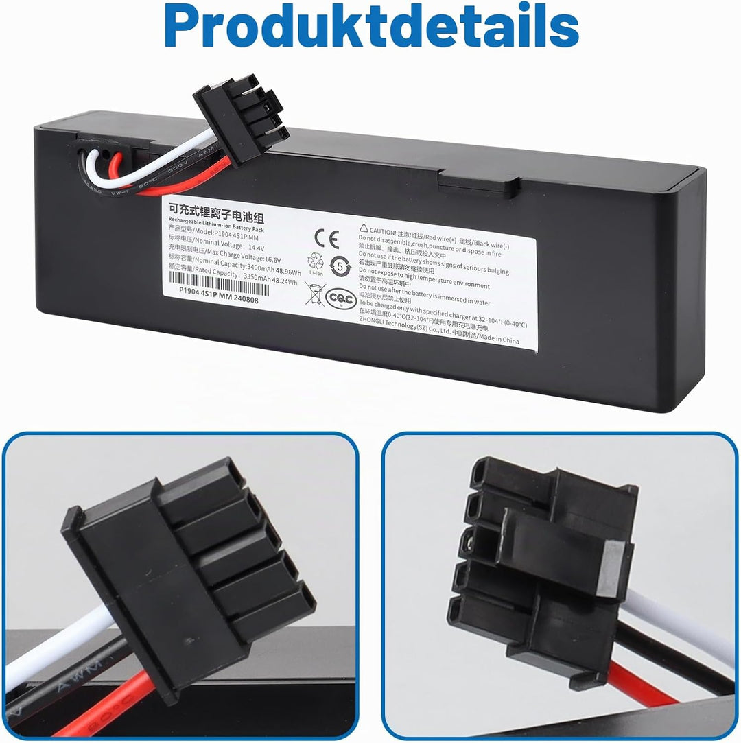 14,4 V 3400 mAh 48,96 Wh Ersatzakku für Xiaomi Mijia STYTJ02YM &amp; Mop 2S / Mop Pro/Mop P/Viomi SE V3