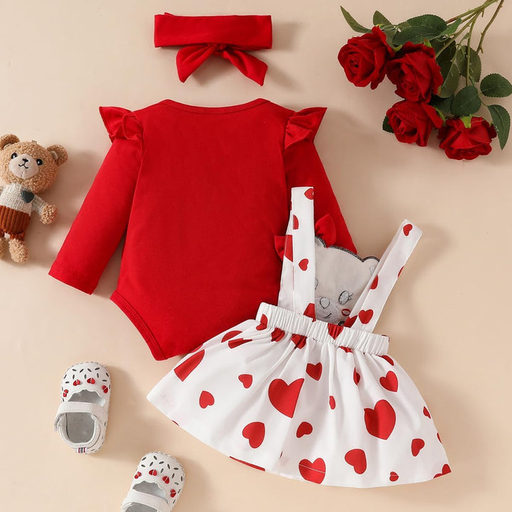 Neugeborenes Baby Mädchen Röcke Sets Rüschen Top + Plaid/Dots/Bowknot Overalls Hosenträger Kleid + S