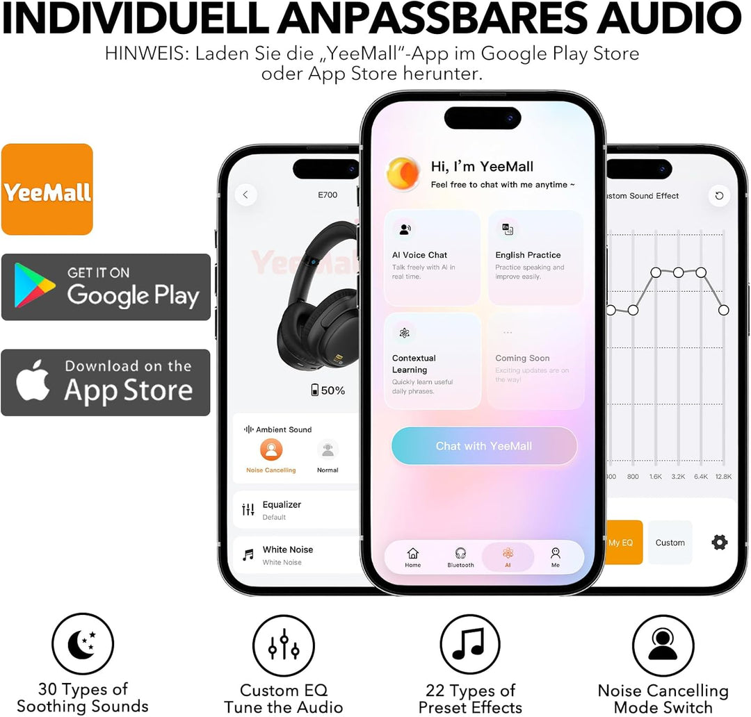 1Mii AI E700 Kabellose Bluetooth Over-Ear-Kopfhörer mit Active Noise Cancelling, Hi-Res Audio LDAC/a