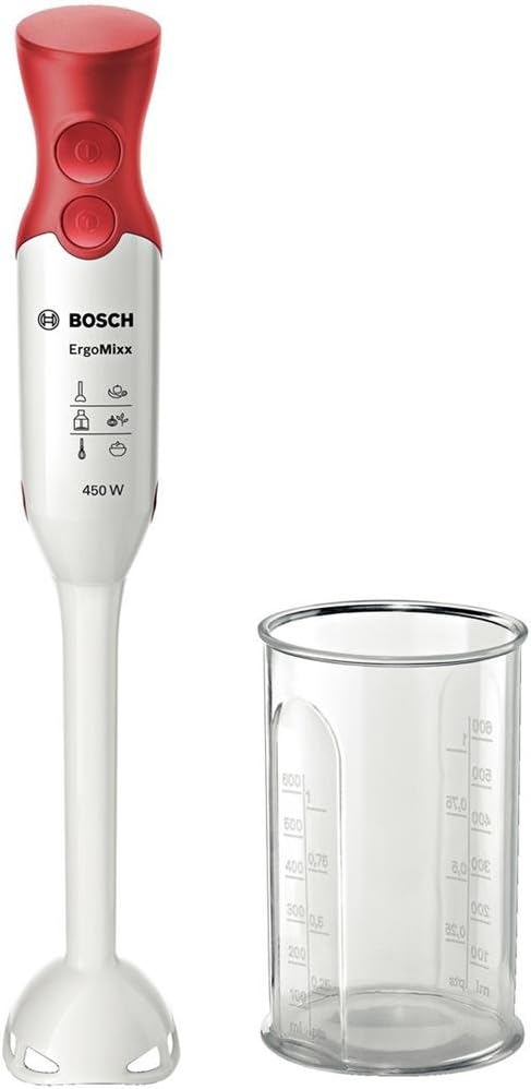 Bosch Hausgeräte MSM64010 ergonomischer Stabmixer mit Kunststoff-Mixfuss mit QuattroBlade, 450 Watt