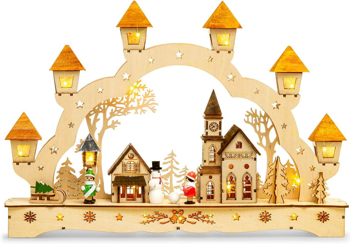 Sikora LB62 beleuchteter LED Holz Schwibbogen WEIHNACHTSDORF inklusive Trafo