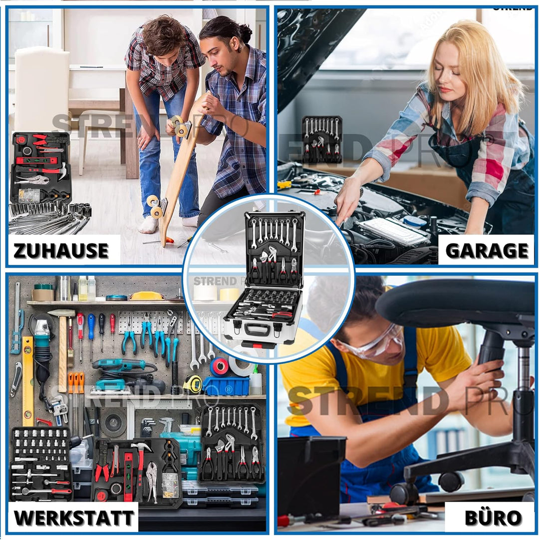 STREND PRO Werkzeugkoffer Gefüllt 117 Tlg. Werkzeugkiste - Perfektes Handwerkzeug Set für DIY- Werkz