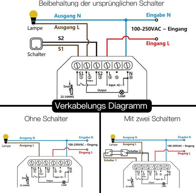 LoraTap 2er Pack Wifi Schalter Relais Modul 4.0 (vorhandener Schalter bleibt erhalten) Smart Home Sw