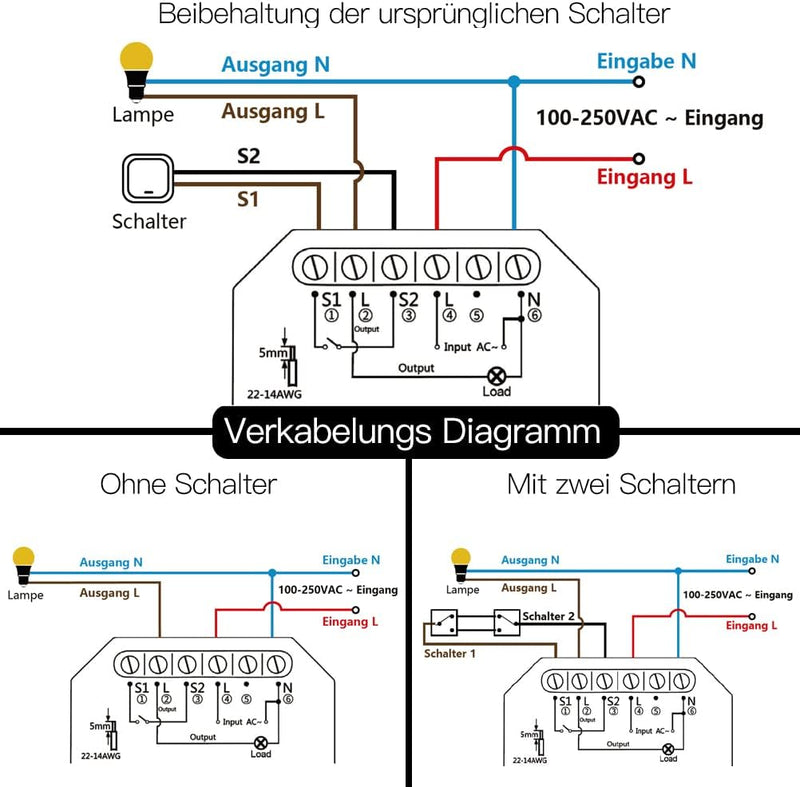 LoraTap 2er Pack Wifi Schalter Relais Modul 4.0 (vorhandener Schalter bleibt erhalten) Smart Home Sw