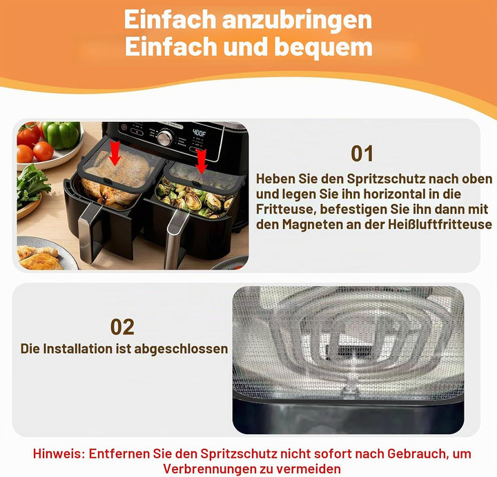 2 Stück Edelstahl Spritzschutz für Ninja Foodi Max Dual Zone AF400EU & AF451EU Heissluftfritteuse, M