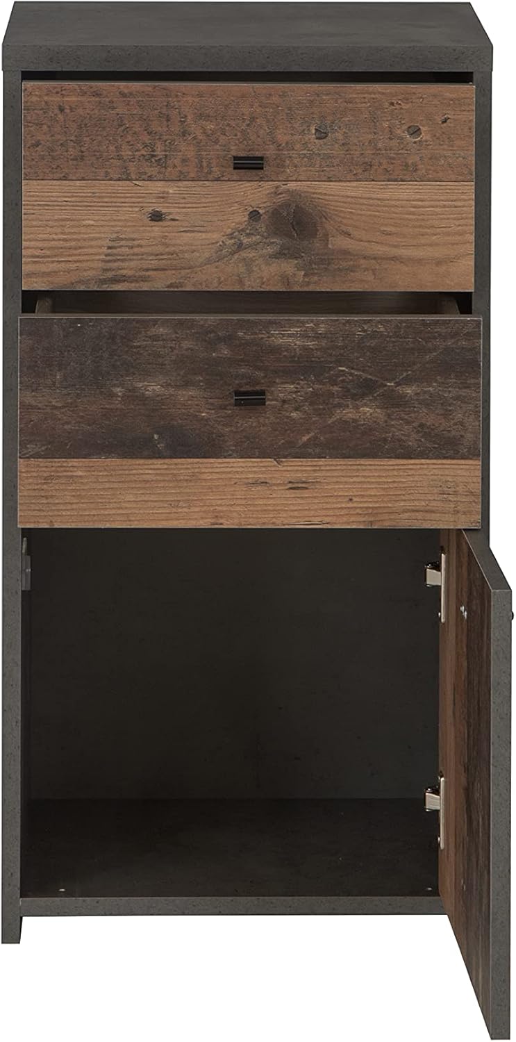 FORTE Best Chest Kommode mit 1 Tür und 2 Schubladen, Holzwerkstoff, Old-Wood Vintage kombiniert mit