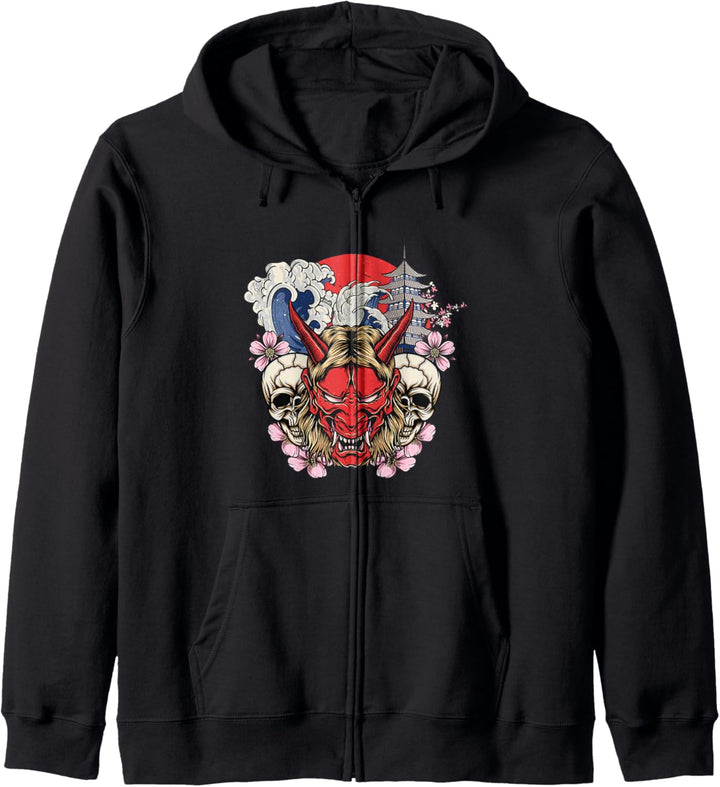 Japanese Oni Red Samurai Monster mask anime demon Kapuzenjacke