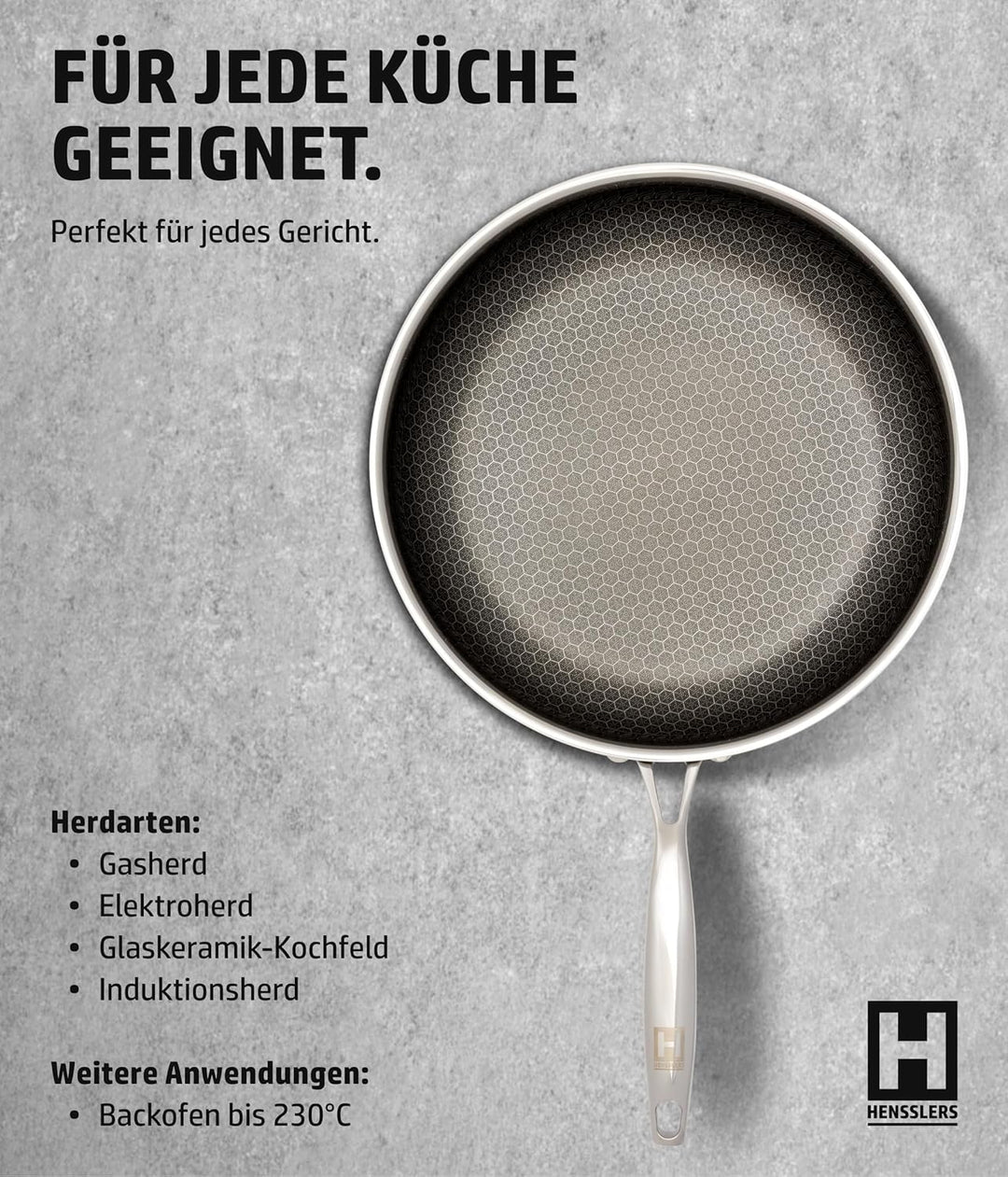 HENSSLERS® Pfanne 28 cm [ALLE HERDARTEN] - Bratpfanne zum Kochen &amp; Braten - Antihaft Wabenpfanne - I