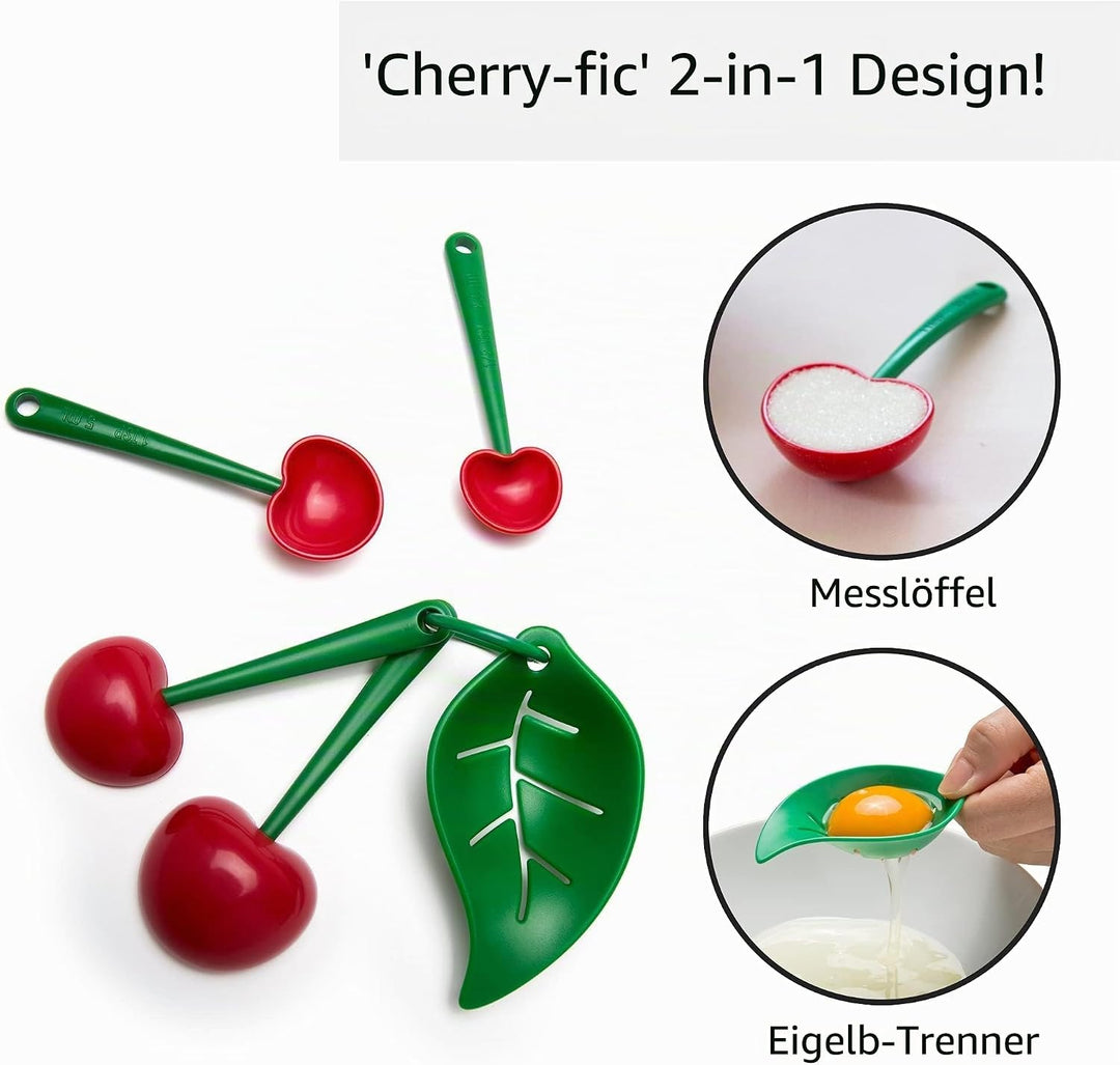 OTOTO Mon Cherry Messlöffel Set mit Eitrenner im Kirschen Design - Ob Messlöffel Proteinpulver, Dosi