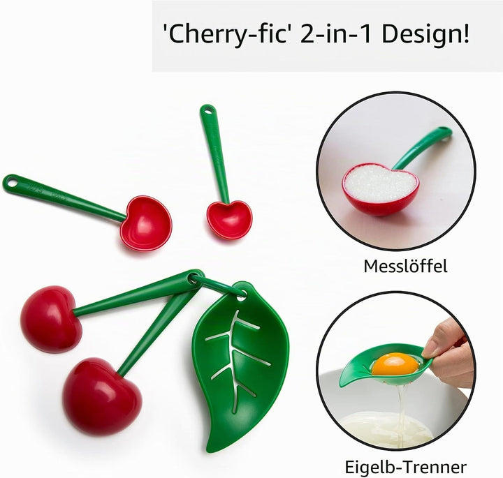 OTOTO Mon Cherry Messlöffel Set mit Eitrenner im Kirschen Design - Ob Messlöffel Proteinpulver, Dosi