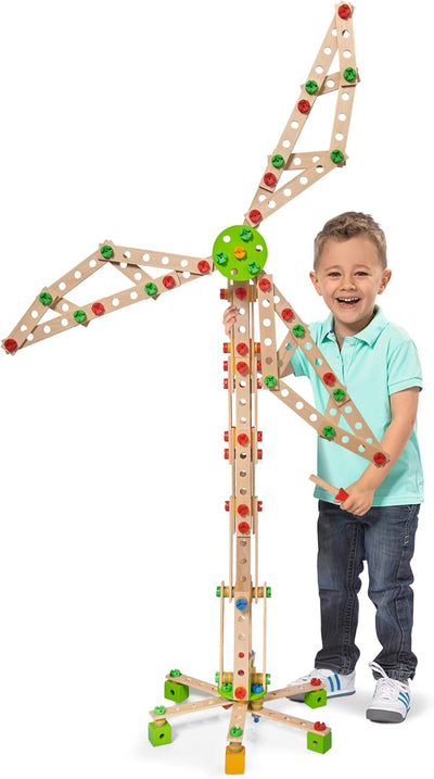 Eichhorn 100039046 - Constructor Windrad - vielseitiges Holzspielzeug 300 Bauteile, 8 verschiedene K
