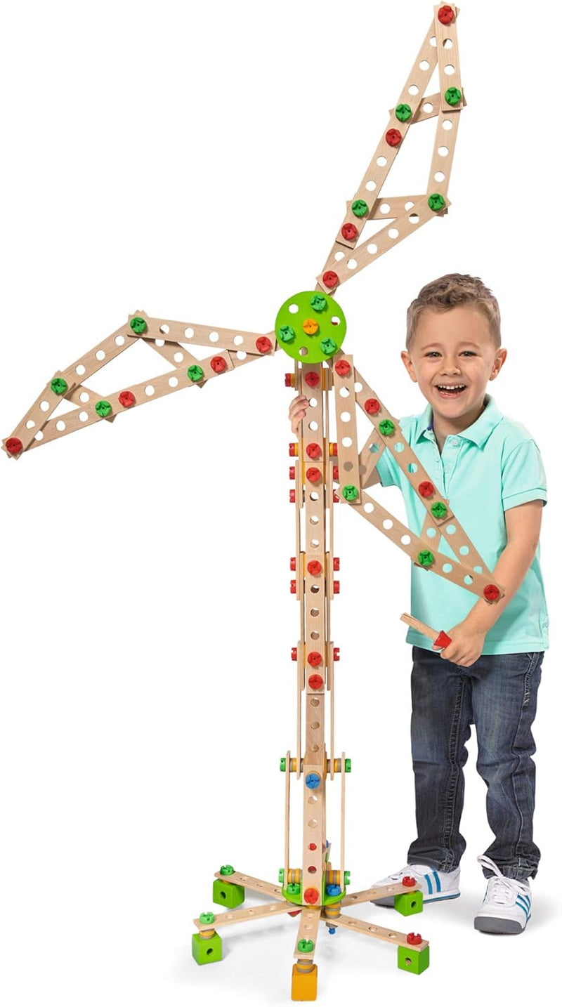 Eichhorn 100039046 - Constructor Windrad - vielseitiges Holzspielzeug 300 Bauteile, 8 verschiedene K