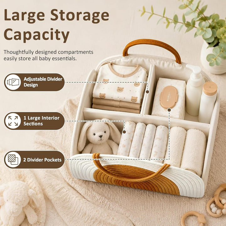 Baby Windel Caddy Organizer, Wickeltisch Organizer mit Fächern und Griffen, Tragbarer Wickeltasche O