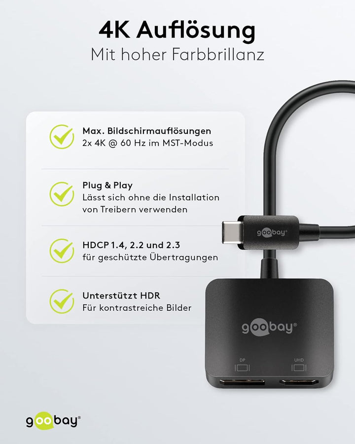 Goobay 60172 Adapter USB-C auf HDMI & DisplayPort für die Erweiterung auf 2 Monitore gleichzeitig/Mu