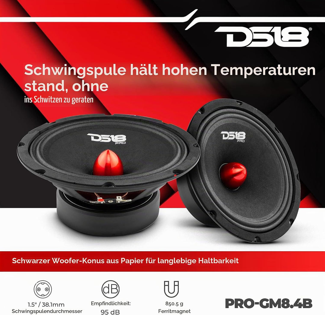DS18 Car Midrange Speaker 8" Inch 660w Watt 4Ohm Bass Loudspeaker PRO-GM8.4B Bullet 8-Inch 4-Ohms, B