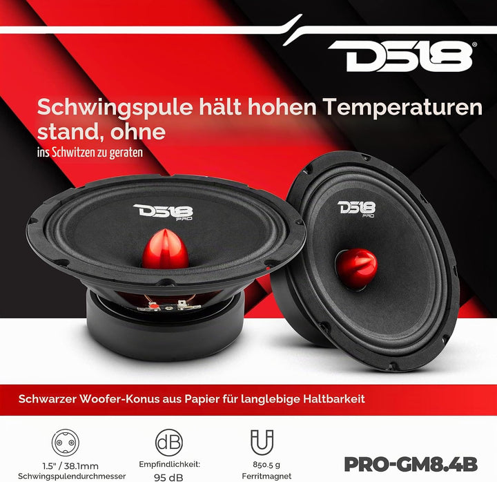 DS18 Car Midrange Speaker 8" Inch 660w Watt 4Ohm Bass Loudspeaker PRO-GM8.4B Bullet 8-Inch 4-Ohms, B