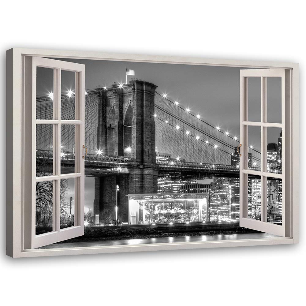 Leinwandbild Fenster-Illusion Wandbild Kunst Architektur schwarz-weiss 120x80 cm Leinwandbild 120x80