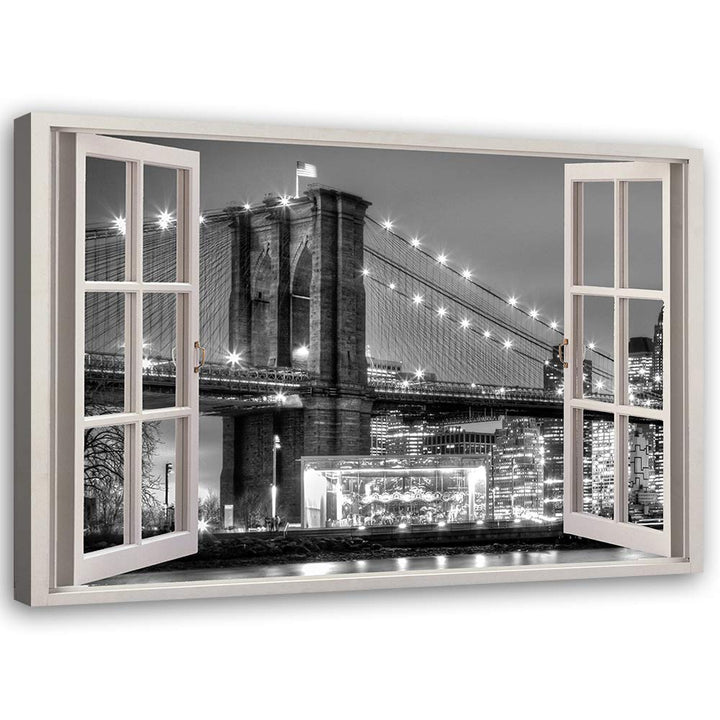 Leinwandbild Fenster-Illusion Wandbild Kunst Architektur schwarz-weiss 120x80 cm Leinwandbild 120x80