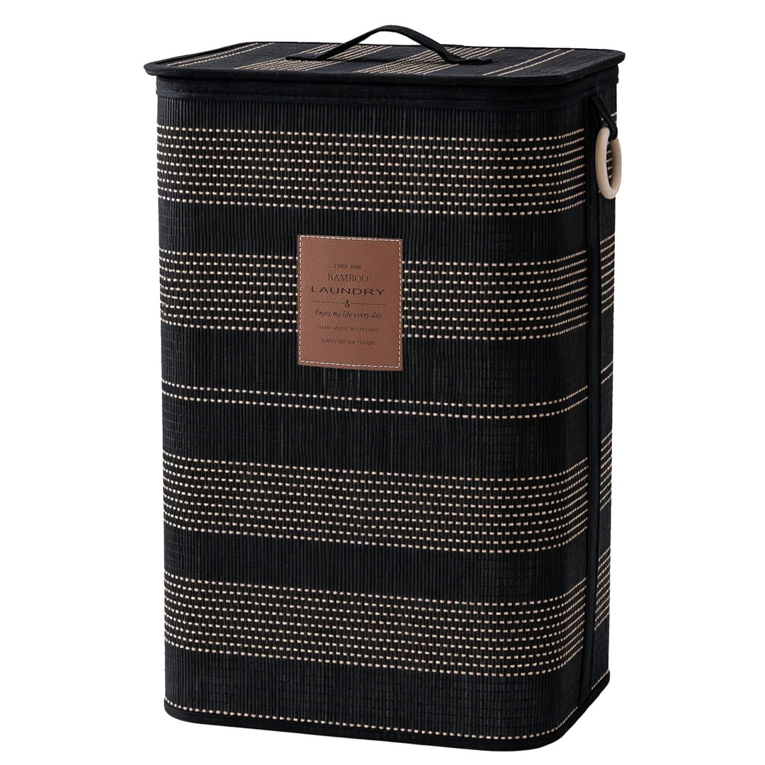 TONYBASKET 72L Bambus Wäschekorb mit Deckel, 40x30x60cm, Faltbarer Praktischer Wäschesammler, Wäsche