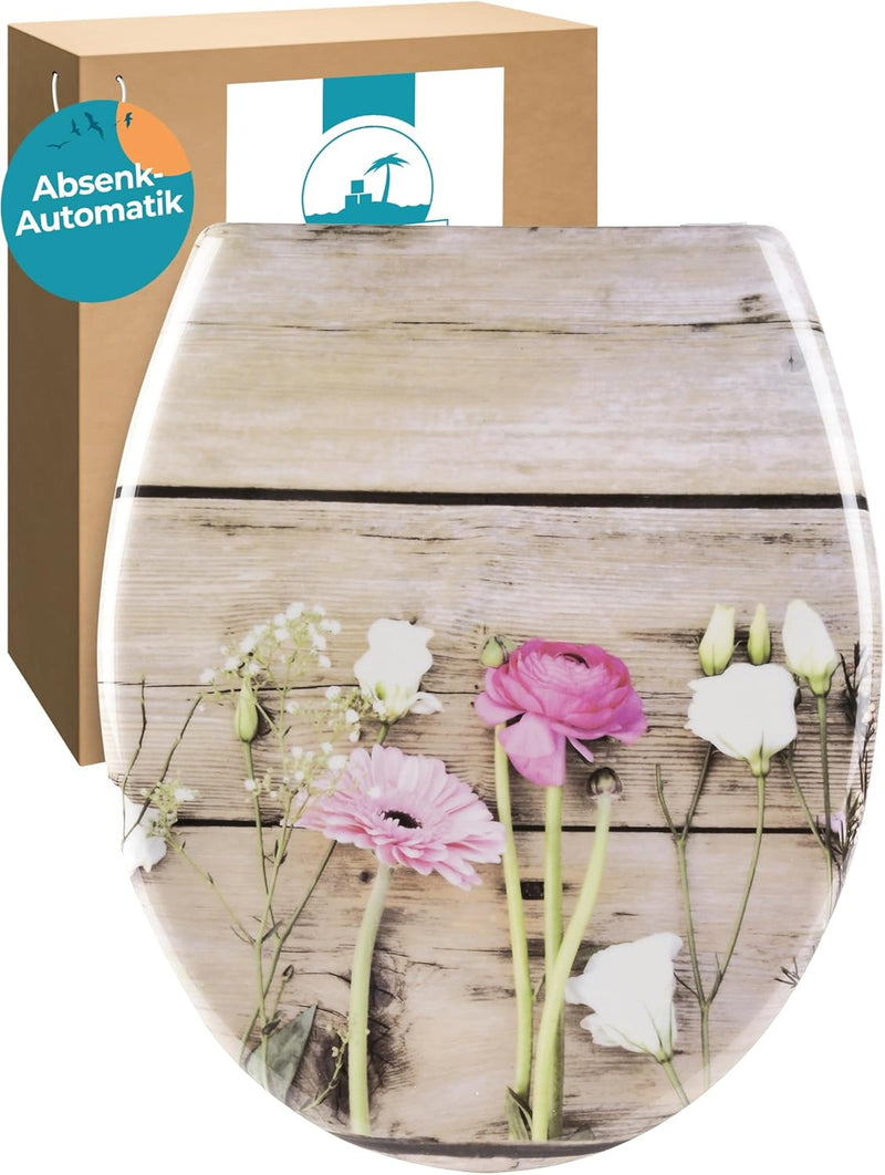 Calmwaters® WC Sitz Blumen-Motiv Wild Flower mit doppelter Absenkautomatik, antibakteriell, abnehmba