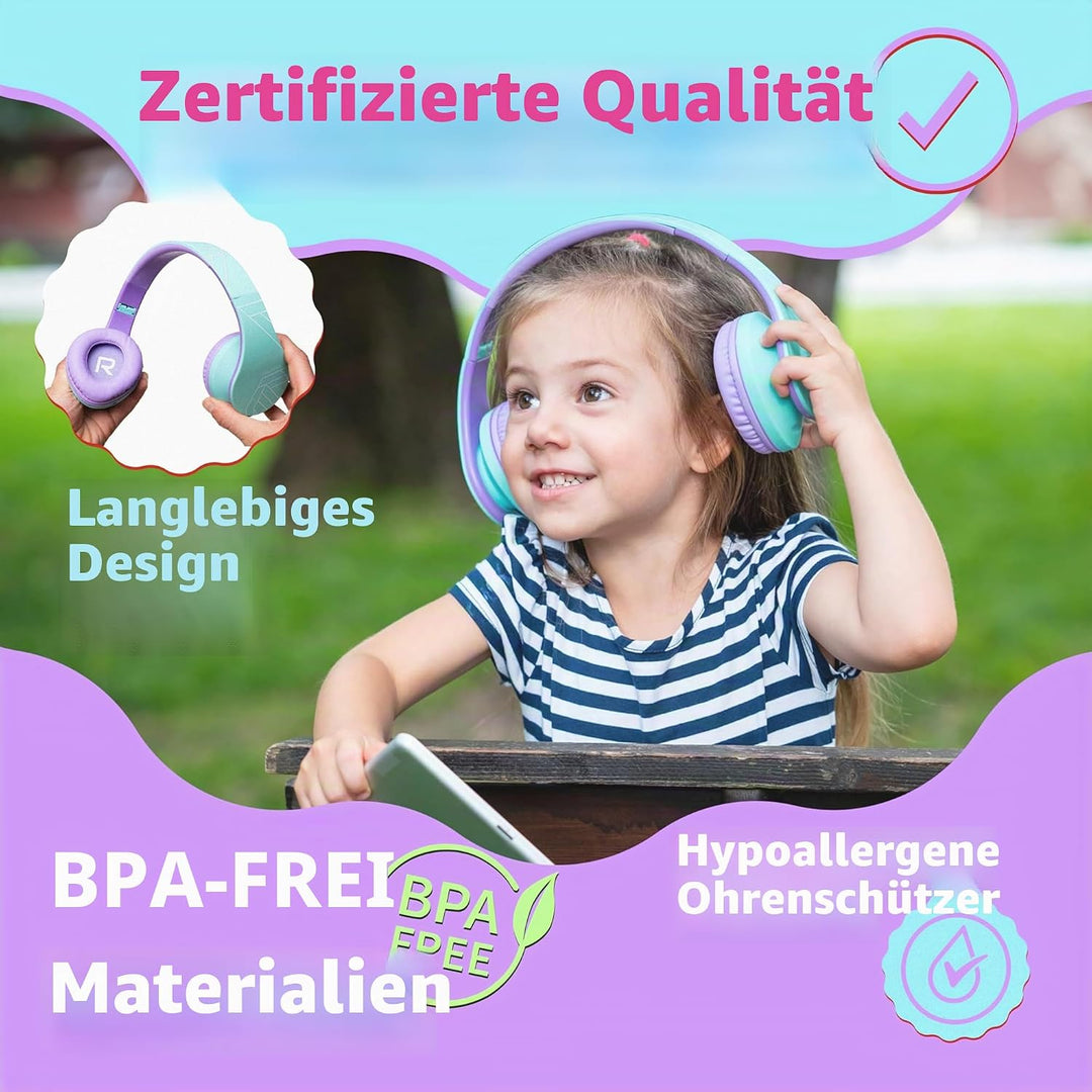 Kinder Kopfhörer, PowerLocus KinderKopfhörer Bluetooth mit 85dB Lautstärkebegrenzung, Faltbar mit Tr