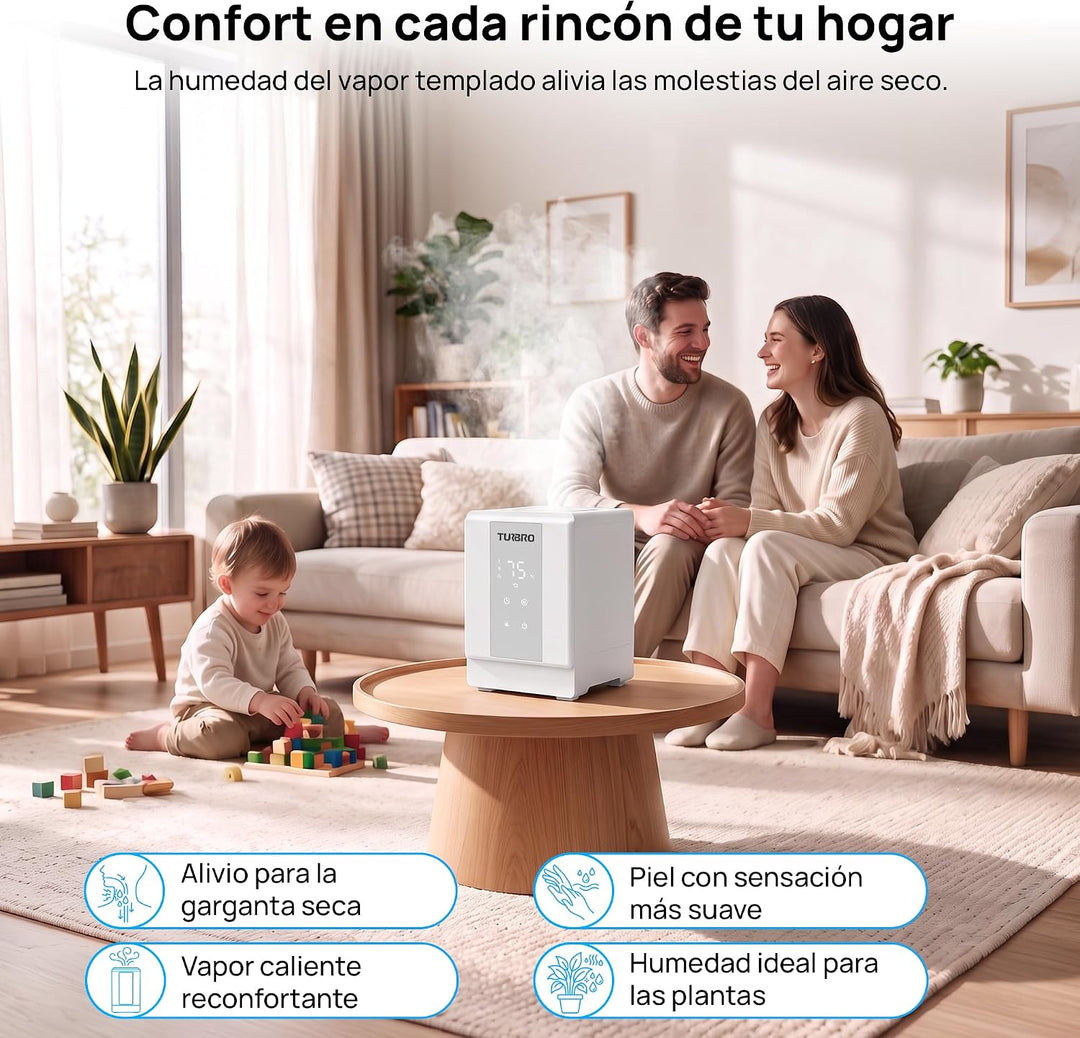 TURBRO Luftbefeuchter Schlafzimmer, 4L Edelstahl Warmnebel-Luftbefeuchter