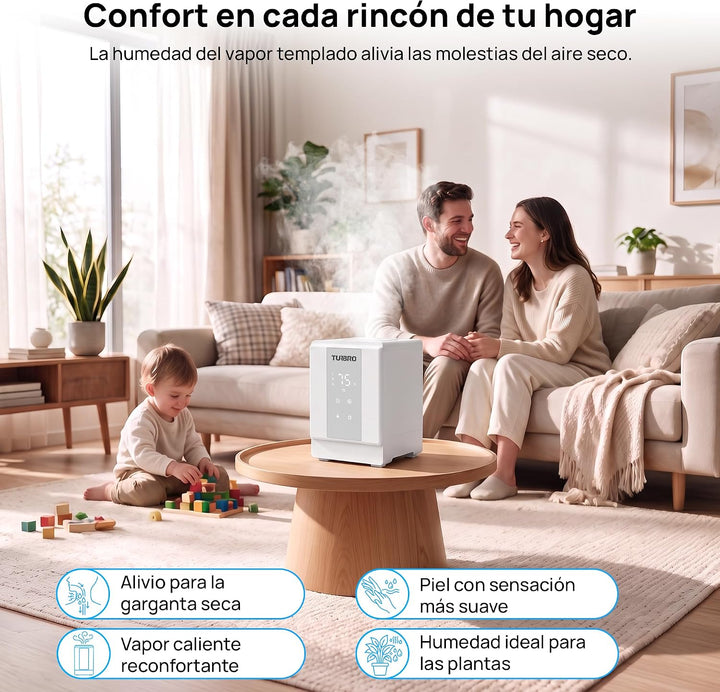 TURBRO Luftbefeuchter Schlafzimmer, 4L Edelstahl Warmnebel-Luftbefeuchter